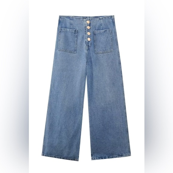 Goodnight Macaroon Denim - Goodnight Macaroon Kendra' Wide-Leg Cropped Denim Jeans